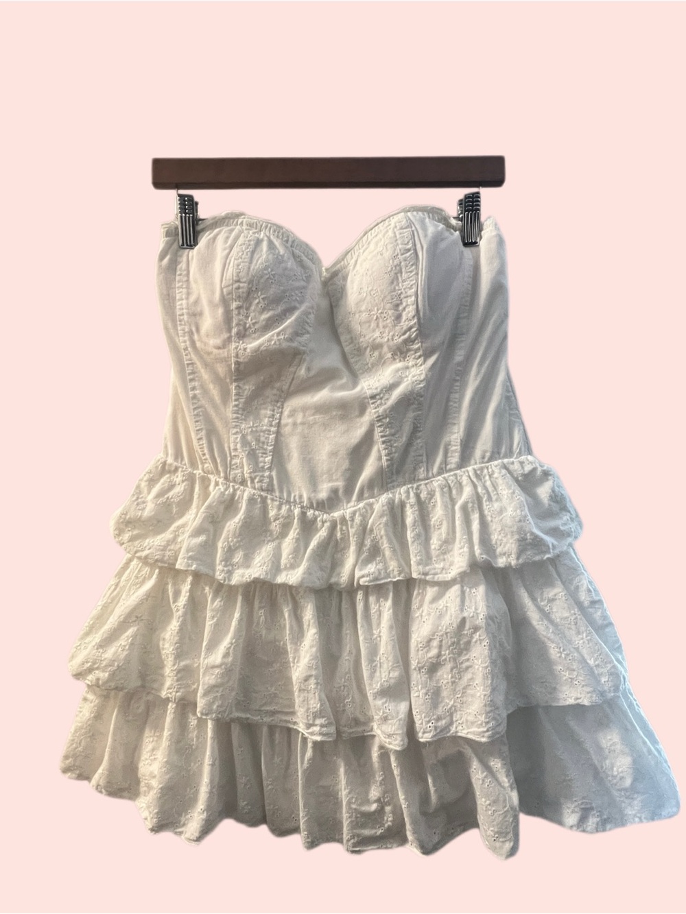 Strapless Ruffle Eyelet Chemise - White
